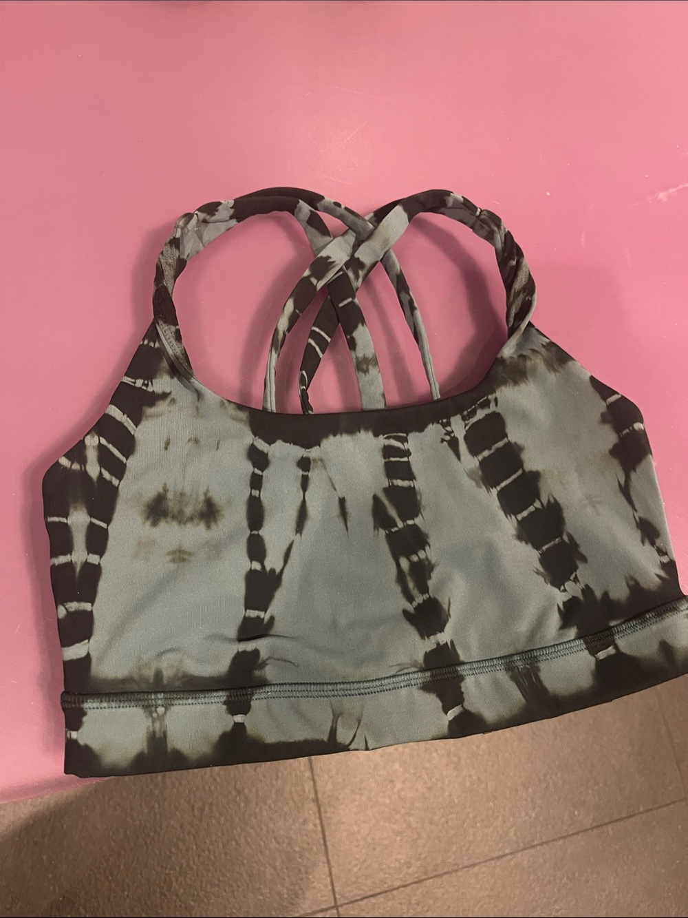 lululemon athletica Tie-Dye Black and Light Blue Strappy Sports Bra